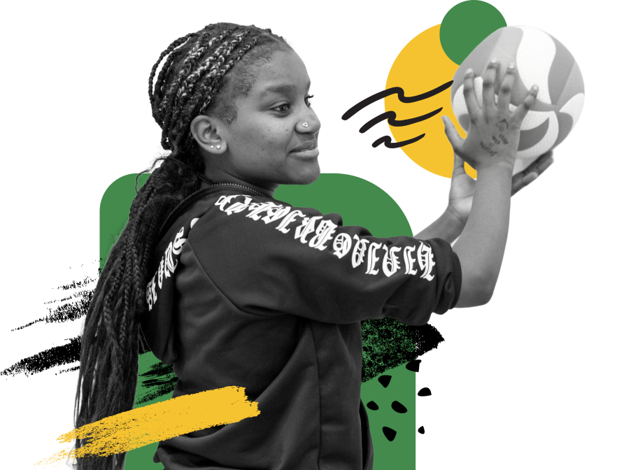 Female volleyball player with green and yellow graphics