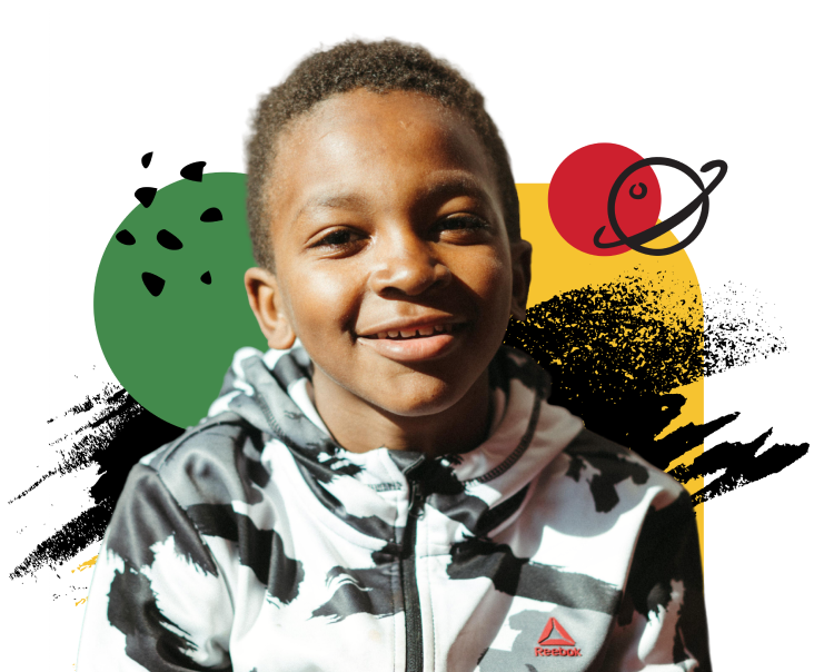 Child with green, yellow and red graphics